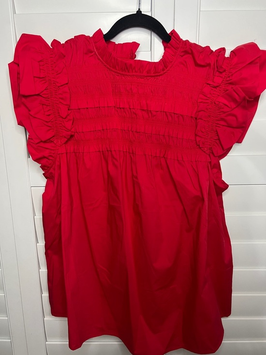 Marc New York Tops - Marc New York Womens Bright Red Ruffle Sleeve Smocked Top 2XL